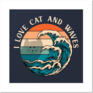 I Love Cat And Waves Posters and Art